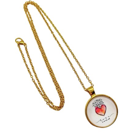 necklace steel gold red heart2